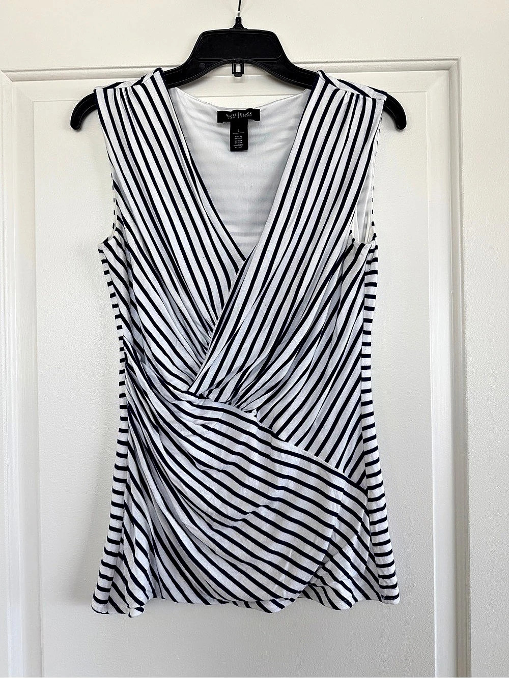 White House Black Market Striped Wrap Front Tank Top in White & Blue Small